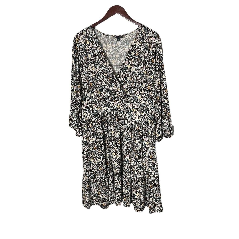Torrid Mini Floral Dress Womens 2X Stretchy V Neck Long Sleeve Fit and Flare